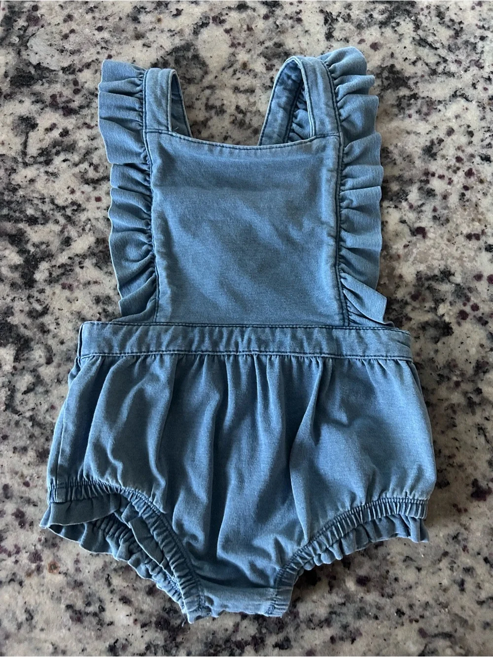 Cat & Jack Blue Ruffle Strap Denim-Effect Romper